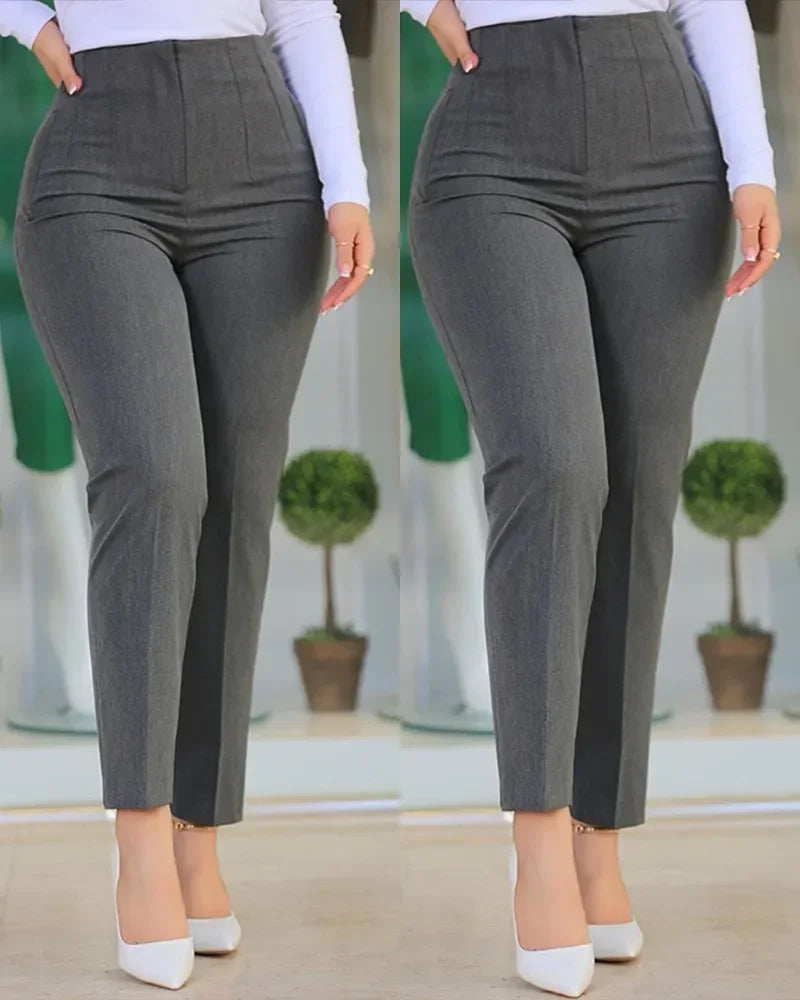 Pantalons de mode décontractés unis pour femmes Taille haute