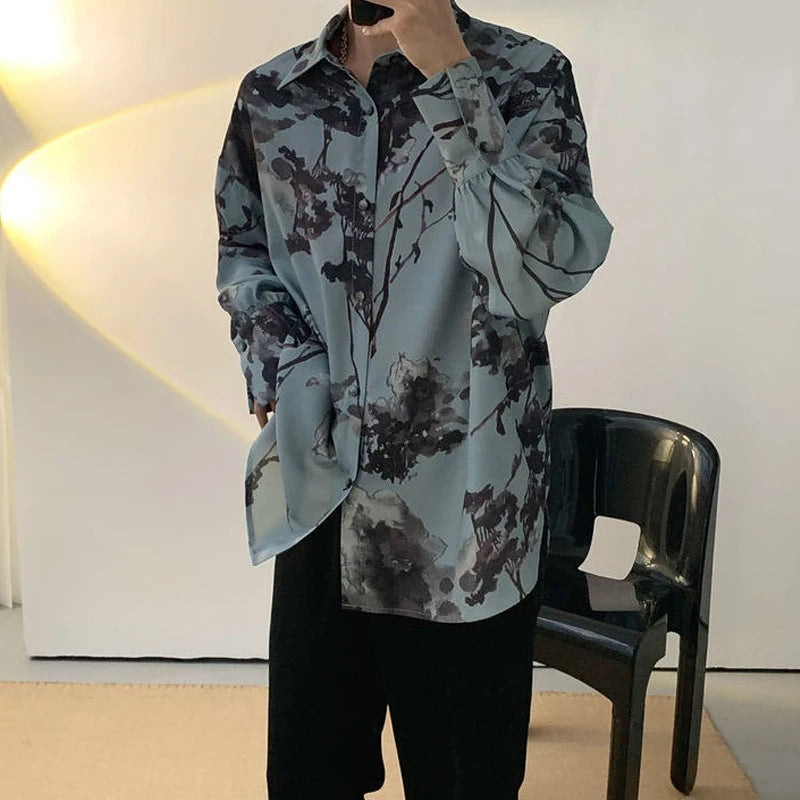 Chemise à manches longues imprimée en 3D pour hommes, chemise à motif floral, haute qualité