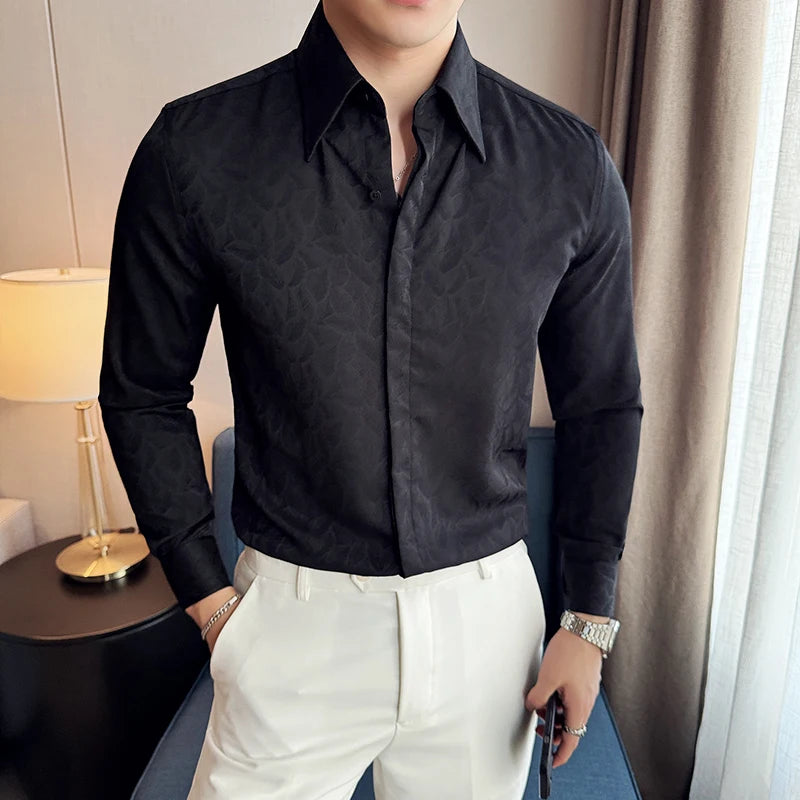 Chemise imprimée à manches longues pour hommes, style britannique, bouton GNE, coupe couvertes, décontractés,nouveau, 2026