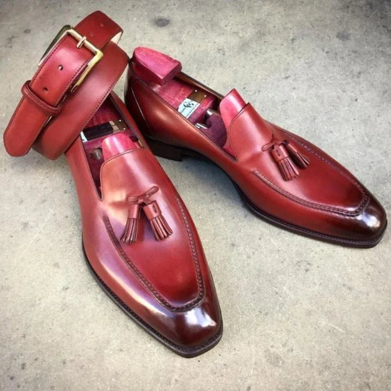 Mocassins en cuir pour hommes, chaussures de mariage, glands faits à la main de haute qualité