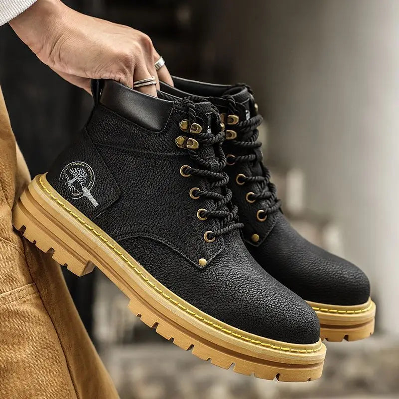 Bottes homme printemps confortable plate-forme en cuir chaussures tendance antidérapant bottes décontractées