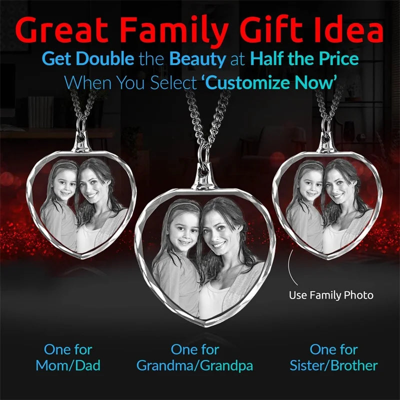Collier Photo en cristal 3D personnalisé, collier personnalisé avec Photo gravée au Laser, cadeau , souvenir de Couple et famille