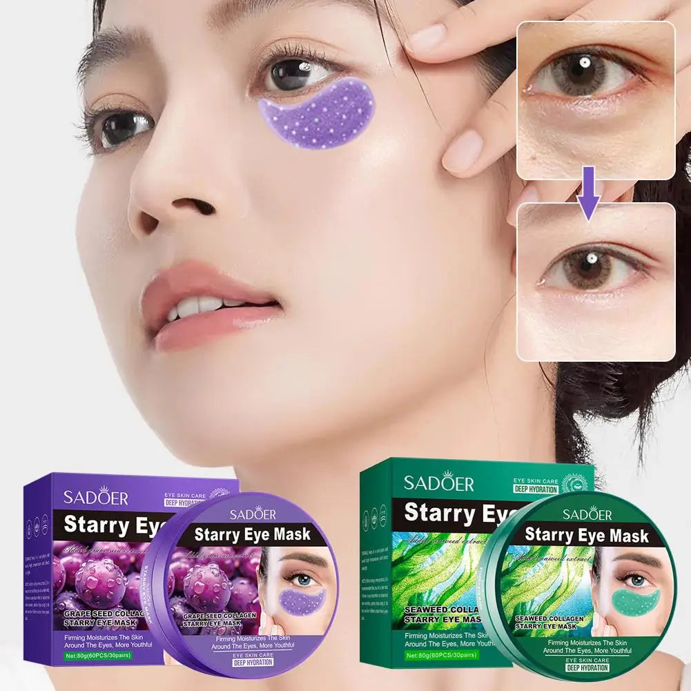 Masque pour les yeux aux algues, masque pour les yeux au collagène aux graines de raisin SADOER, masque pour les yeux hydratant et nourrissant, soin Anti-rides pour la peau des yeux