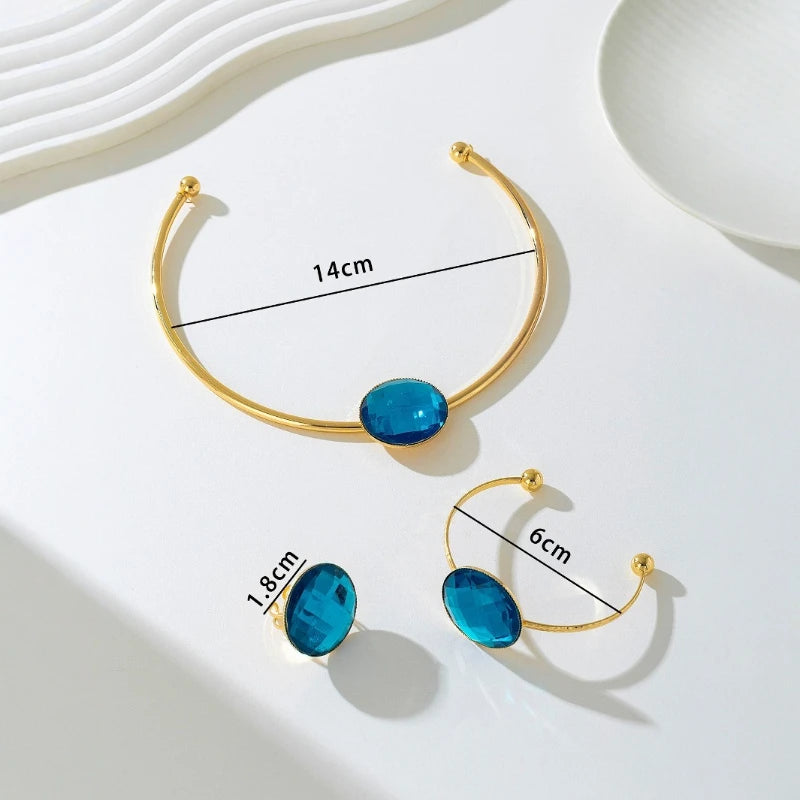 Ensemble bracelet, bague et collier en pierre bleue, accessoires de bijoux simples à la mode, cadeau de fête, nouveau Style 2025