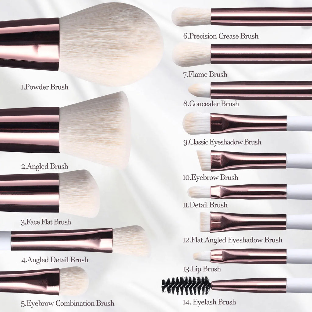 14 pièces ensemble de pinceaux de maquillage avec miroir éclairé Portable poignée courte lumière LED USB Kit de pinceaux de maquillage rechargeables