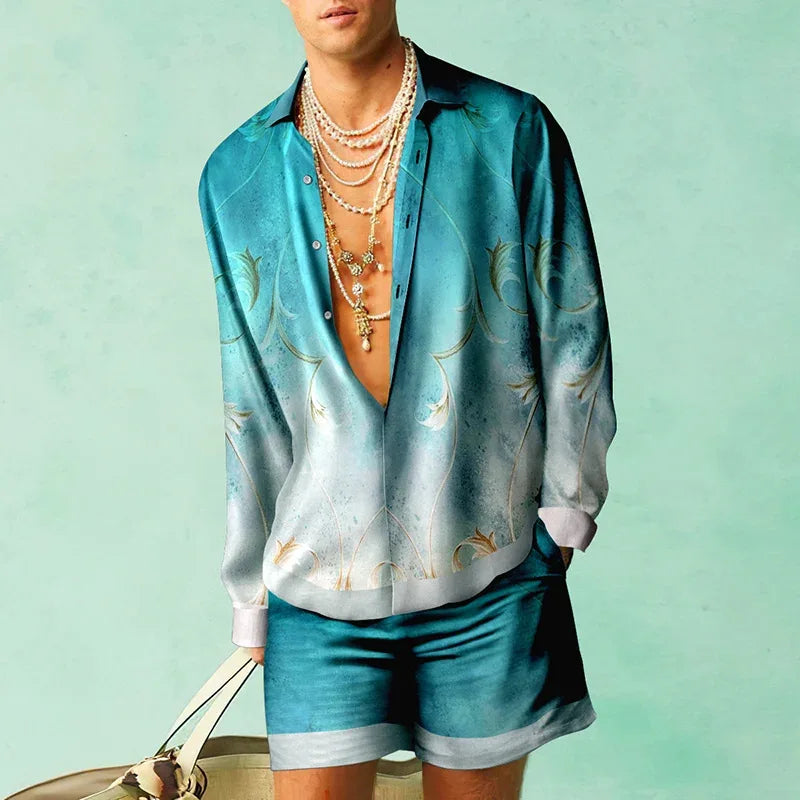 Ensemble de chemises à motif botanique pour hommes, impression 3D, mode décontractée, objectifs de plage, streetwear d'été, vêtements hawaïens