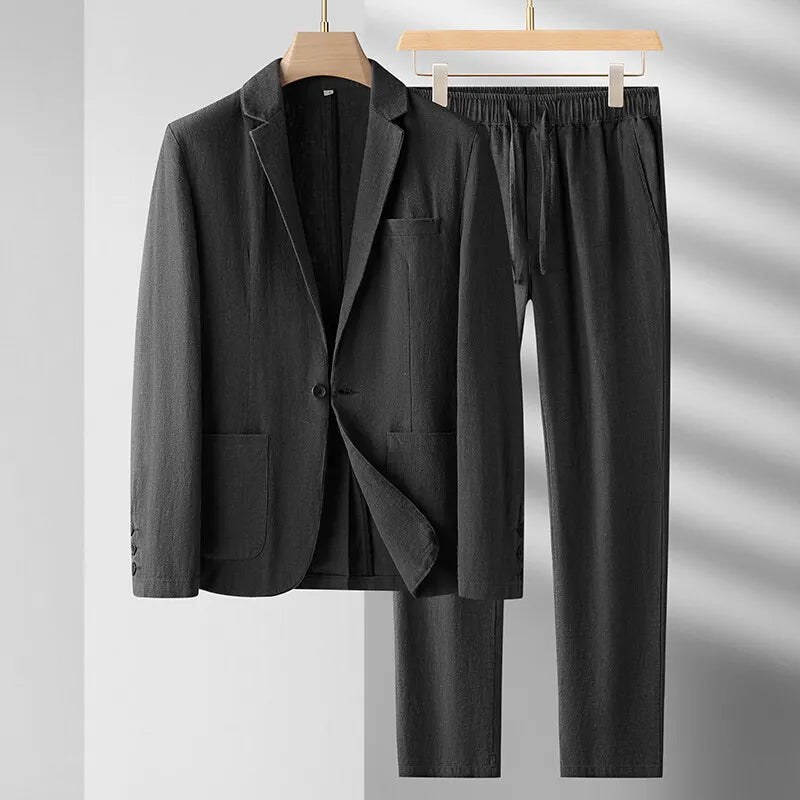 Ensemble  printemps et été nouveau costume en lin pour hommes de luxe  décontracté tissu coton de haute qualité