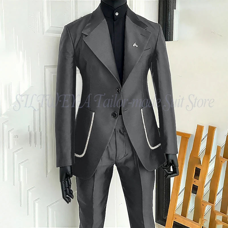 Costume 2 pièces noir pour hommes, Blazer et pantalon, simple boutonnage, travail quotidien, Business, décontracté, ensemble De Costume De fête, Traje De Hombre Elegante