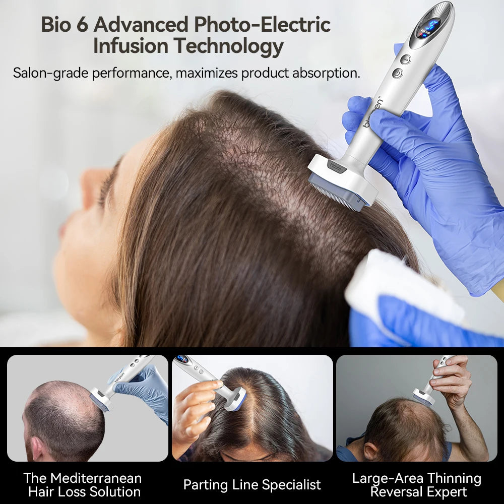 Nouveauté Derma Stamp Bio 6 LED Derma Pen EMS Vibration Microneedling équipement de beauté pour soins du visage croissance des cheveux