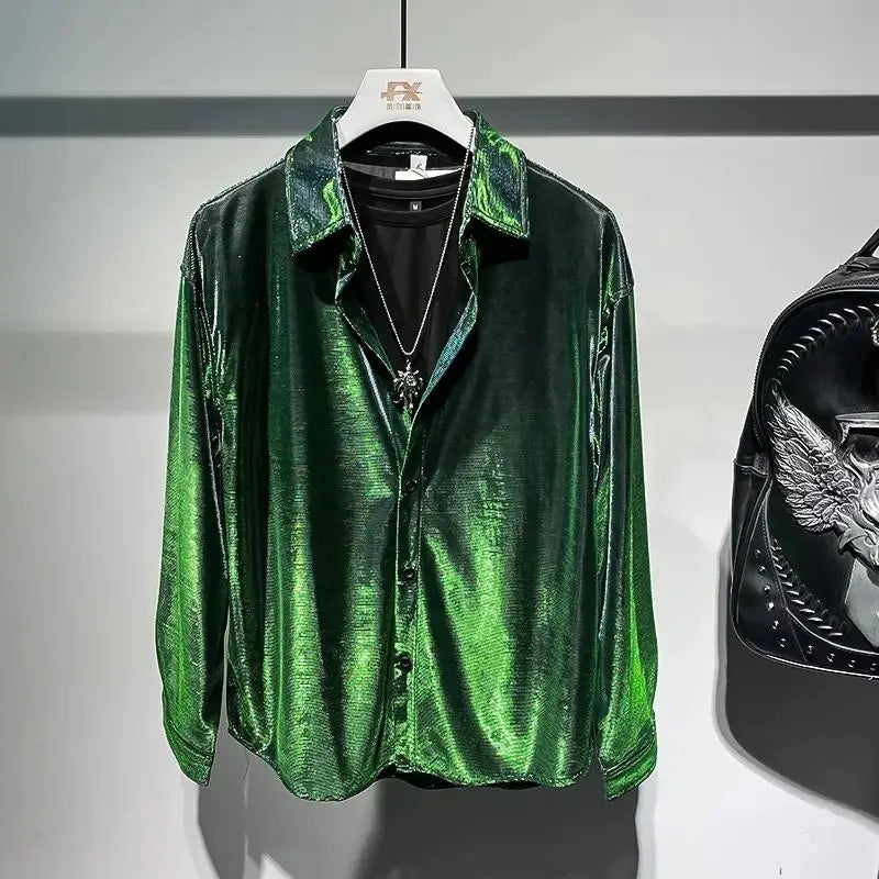 Chemise pour hommes, drapée en métal liquide, Design de mode variable, polyvalente, nouvelle collection automne2026