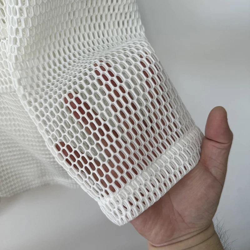 Veste  hommes décontractée costume en maille tridimensionnelle évider transparent à manches longues
