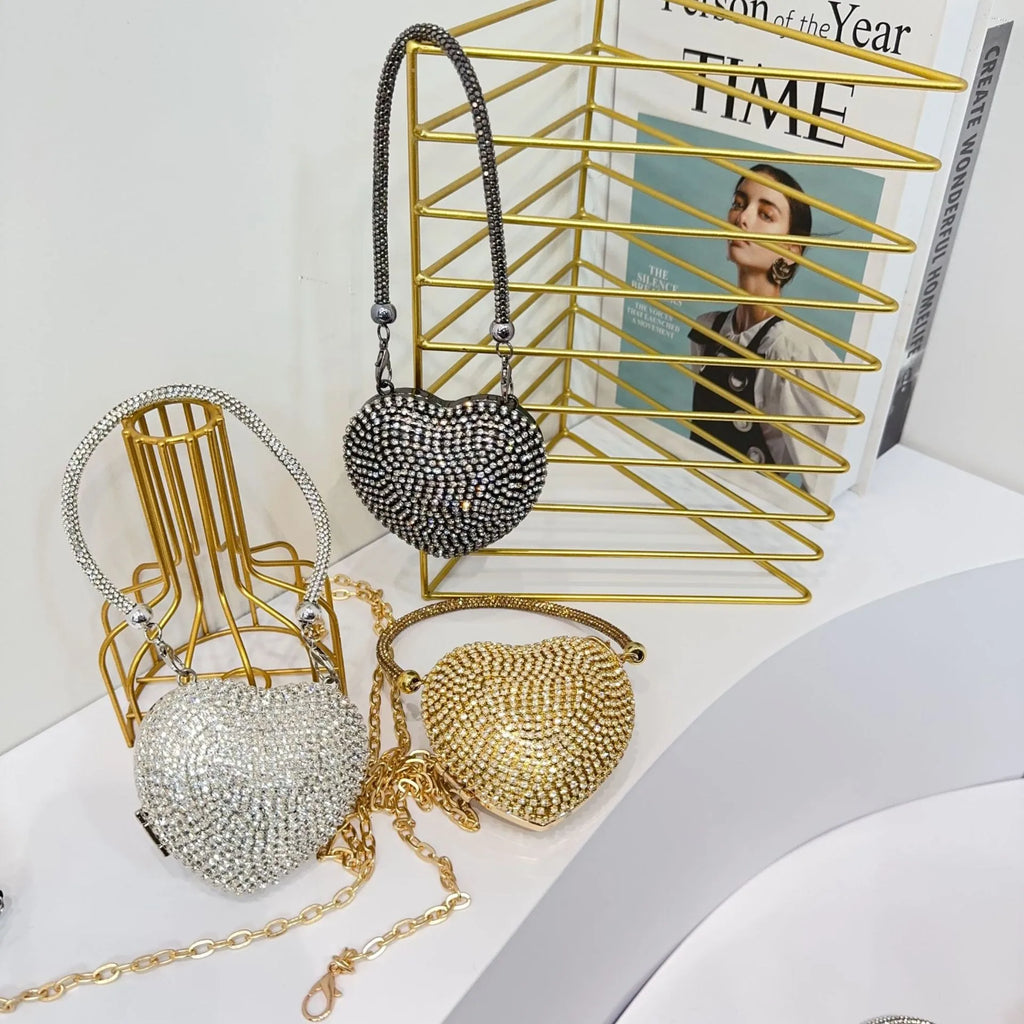 Pochette sac à main  DE Luxe Mini diamant incrustation coeur forme cristal pierres soirée de mariage sacs à bandoulière poignée strass
