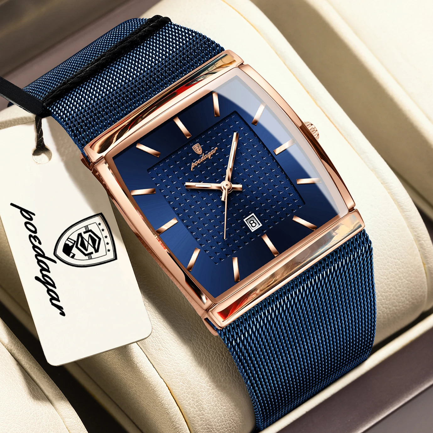 Top luxe hommes montre en acier inoxydable maille Date étanche lumineux homme montre-bracelet décontracté Rectangle Quartz hommes montres