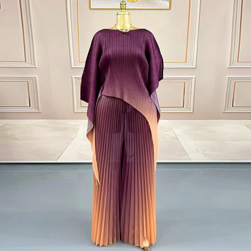Ensemble femme Chic impression plissée  deux pièces pull irrégulier haut et taille élastique pantalon à jambes larges collection 2026