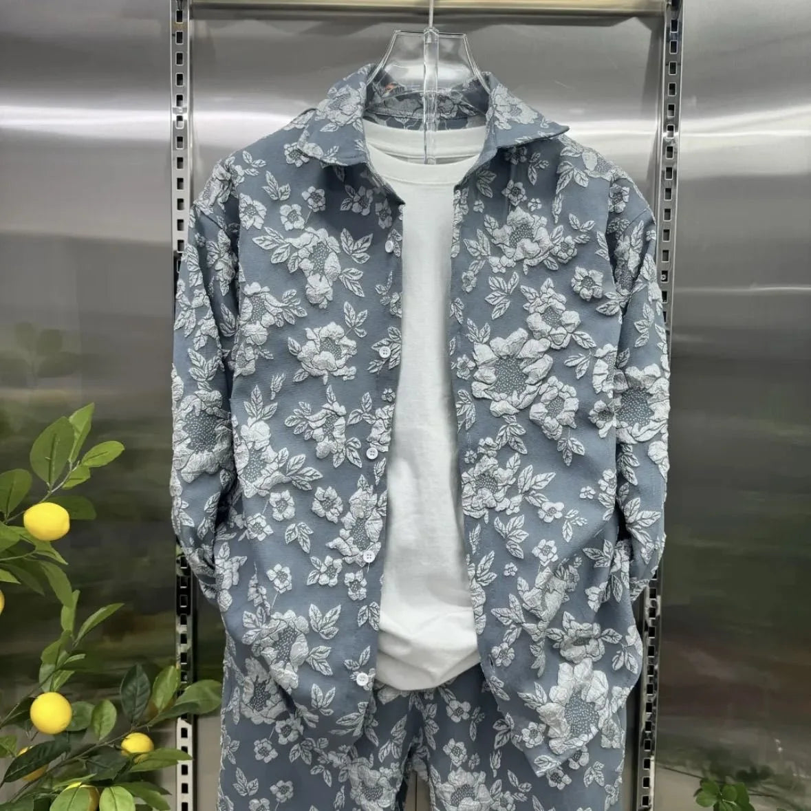 Ensemble Veste et pantalon en Jacquard gaufré tridimensionnel pour hommes, mode automne, costume deux pièces pour loisirs et sport