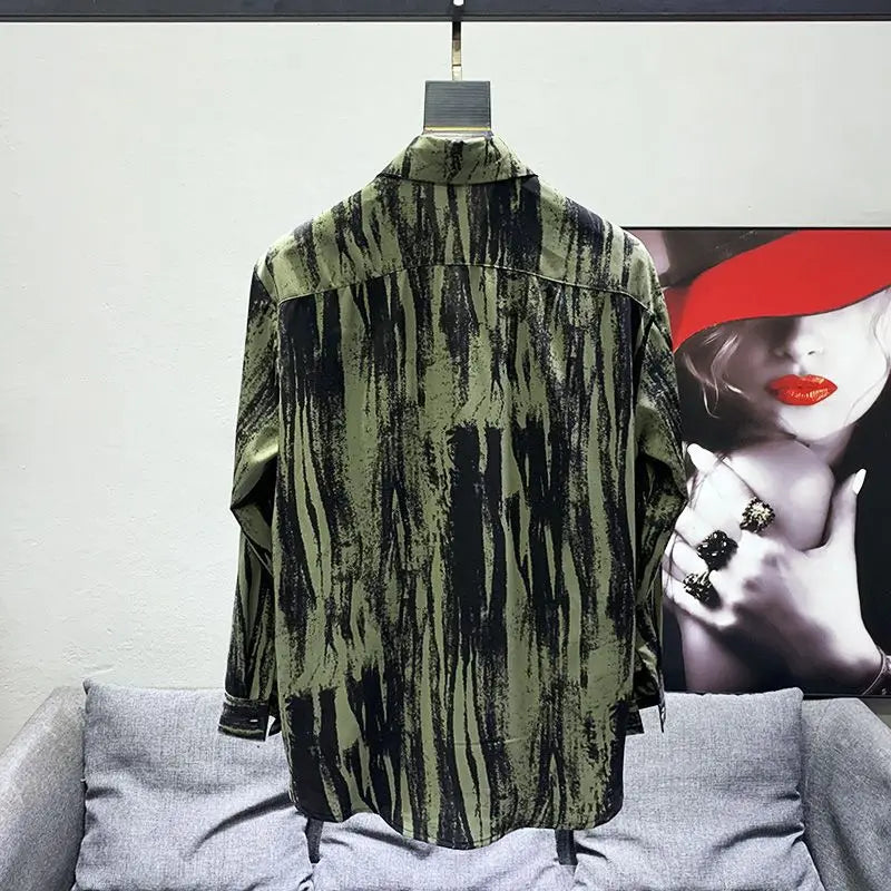 Chemise à rayures rétro à l'encre de style pour hommes , chemise à manches longues,  2026