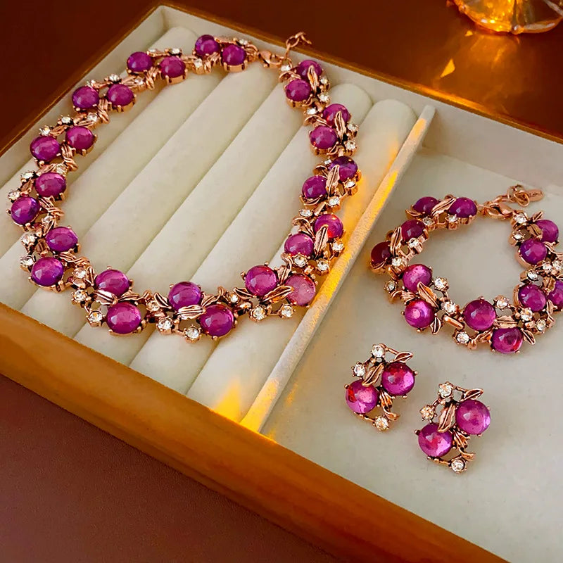 Collier rouge pour femme, fleur de cuir chevelu, breloques en métal, bracelet vintage, ensembles de bijoux exquis, tempérament, vente en gros