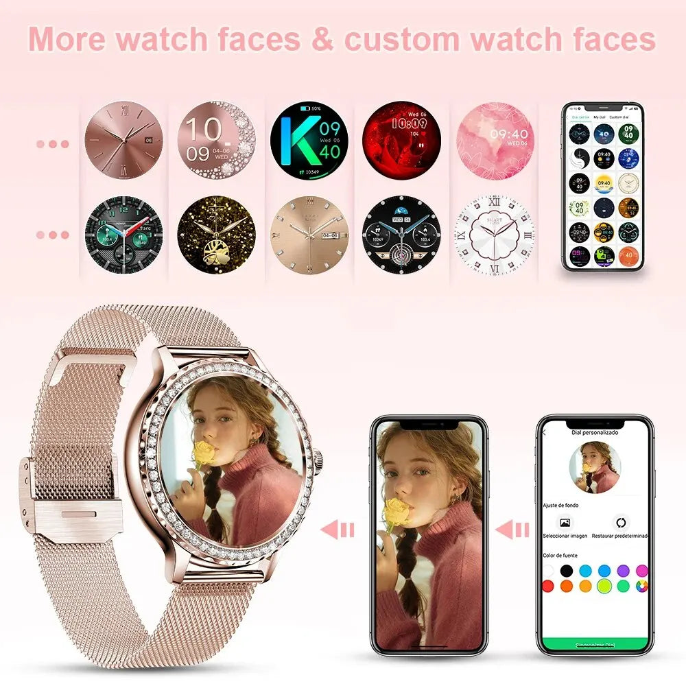 montre intelligente or Rose Bluetooth appel dame 100 + Mode sport Fitness moniteur de santé femmes Smartwatch pour IOS Android NX19