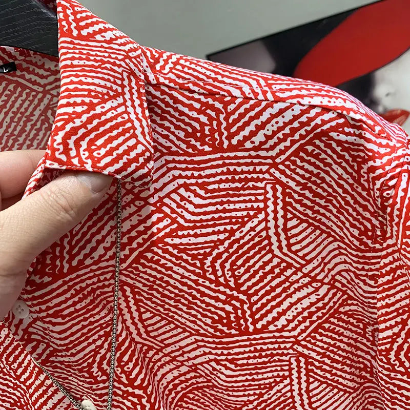 Chemises imprimées à col rabattu pour hommes, Streetwear décontracté, Beau, Manches courtes