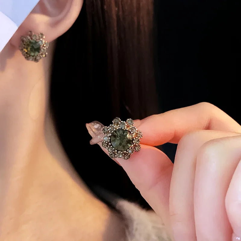 Collier de fleurs en strass pour femmes, cercle vert, Bracelet Vintage médiéval, luxe français, boucles d'oreilles délicates, ensembles de bijoux, vente en gros
