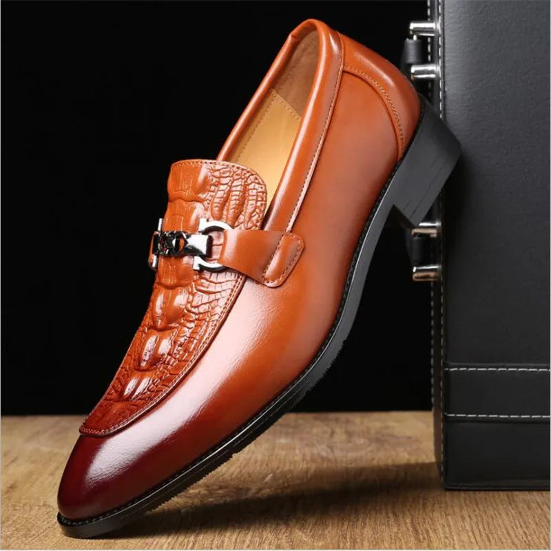 Homme chaussures de luxe Crocodile Grain cuir ,d'affaires sans lacet hommes fête de mariage  décontracté