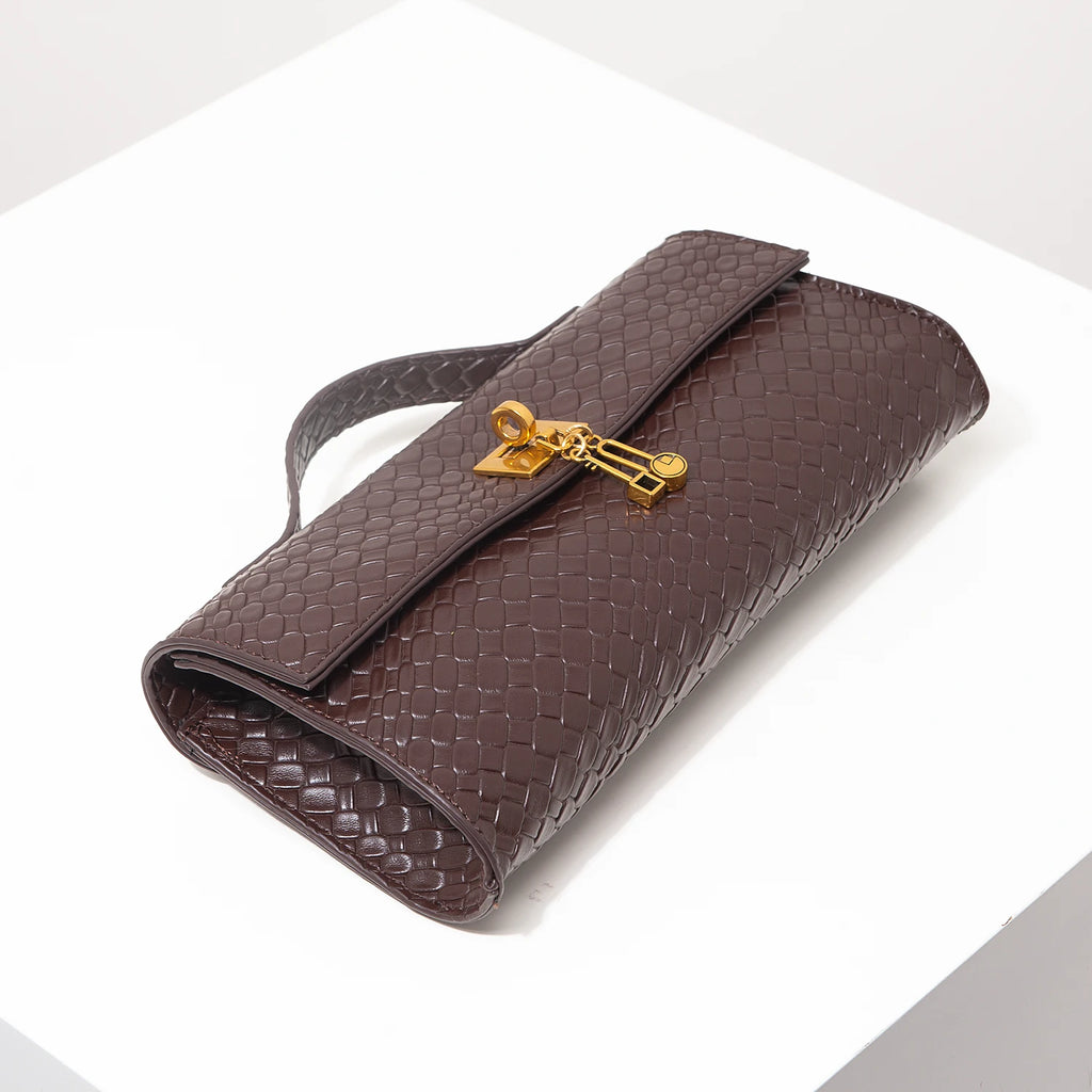 Sac à main rectangulaire tissé en simili cuir rétro, pochette pour femme, avec fermeture éclair, sac de dîner élégant, portefeuille rouge vin