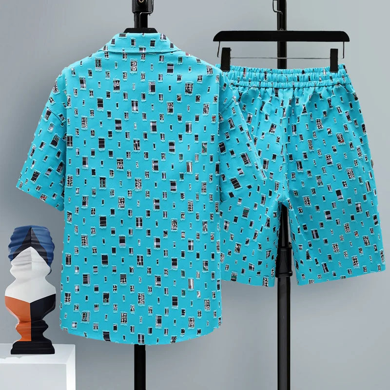 Ensemble survêtement hommes 2 pieces chemise Shorts Harajuku +Streetwear surdimensionné