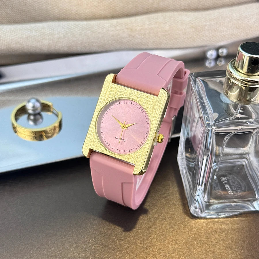 Nouveau  Montre carré Dopaamine couleur mode grand cadran coque brossée bracelet en Silicone haut de gamme montre pour femme