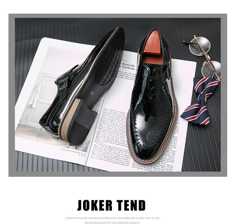 Chaussures provoqué en cuir verni pour hommes, chaussures à plateforme pointues Parker, chaussures de mariage d'affaires, grande taille 38-46, luxe