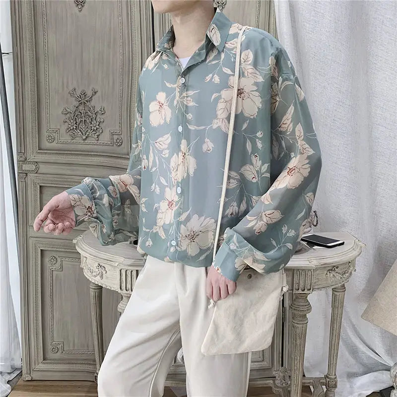 Chemise à manches longues imprimée en 3D pour hommes, chemise à motif floral, haute qualité