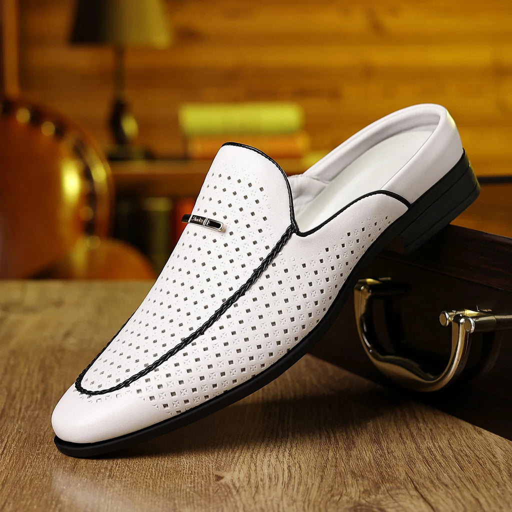 Hallow mode décontracté en cuir demi pantoufles pour hommes été automne nouveau concepteur Mules mâle grande taille couleur unie chaussures habillées homme