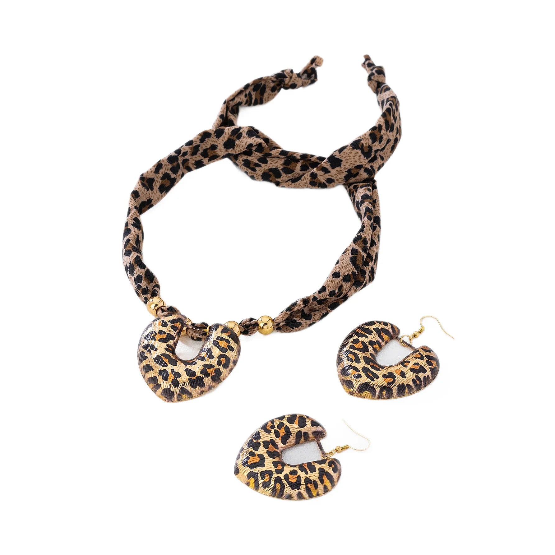 Ensemble de collier et pendentif en forme de cœur, foulard en soie imprimé léopard marron, cadeaux pour femmes et filles, bijoux à la mode, offre spéciale, cadeau de fête, nouvelle collection 2025