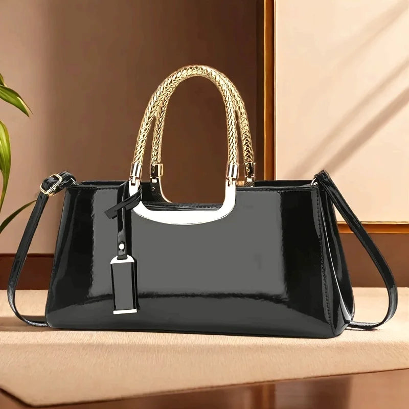 Pochette de soirée élégante – Sac à main finition brillante de couleur unie avec fermeture à glissière et doublure en polyester pour fêtes et mariages