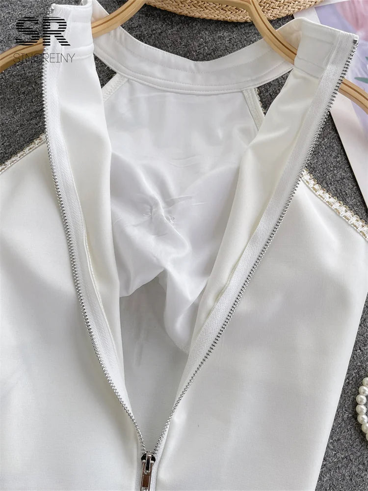 Haut sans manches à paillettes pour femmes, col licou, fermeture éclair, mode, élégant, haute qualité, Streetwear,Sexy, été, 2026