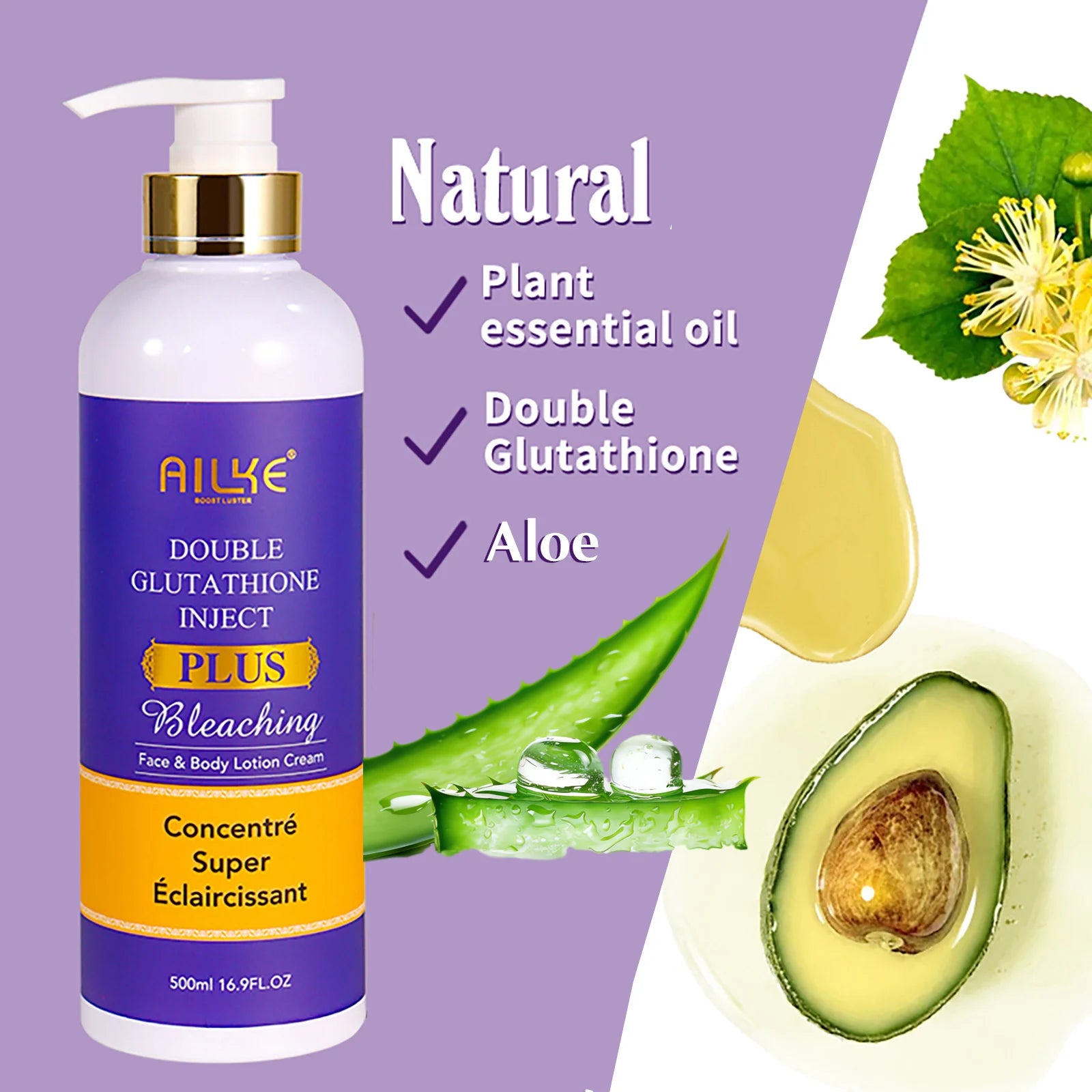 AILKE Ensemble de blanchiment double glutathion pour tous les types de peau, réduit les taches foncées, la mélanine, les taches de rousseur, le cloasma, même le teint