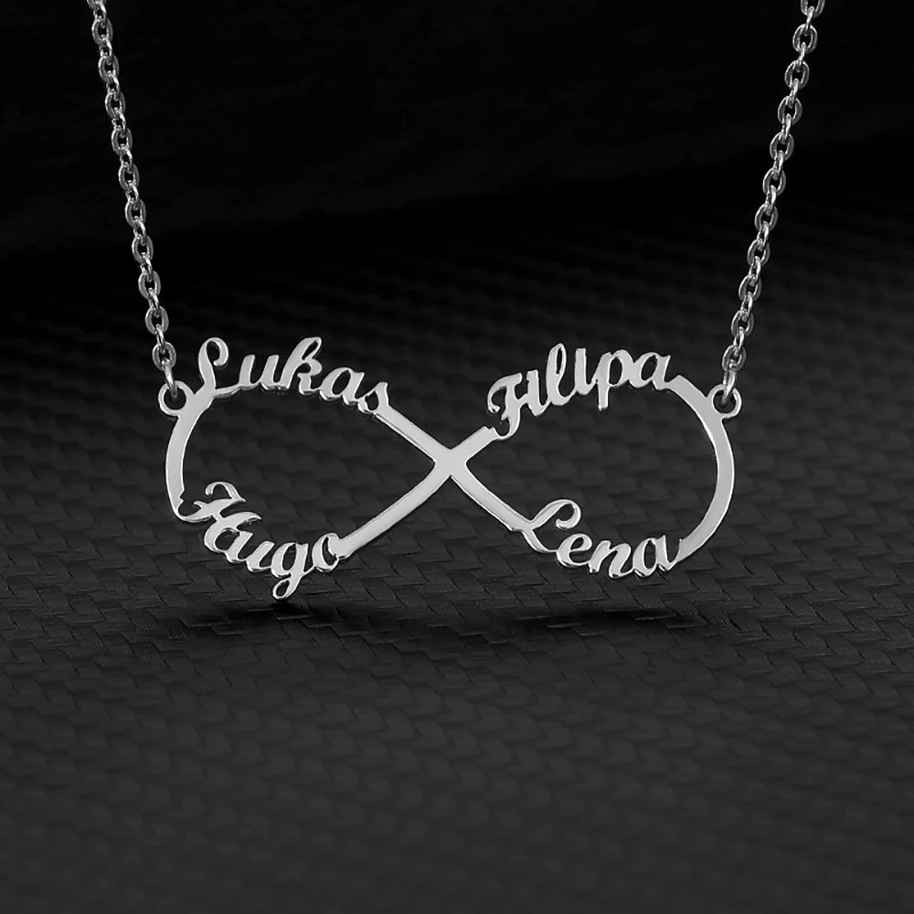 Colliers infini personnalisés à Double cœur et deux noms pour femmes, pendentif en acier inoxydable, bijoux personnalisés, cadeau