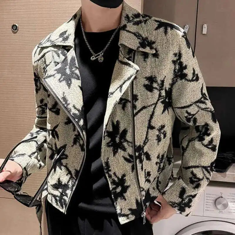 Blouson aviateur épaissi pour hommes, streetwear vintage, vêtements à revers, imprimé floral, polyvalent