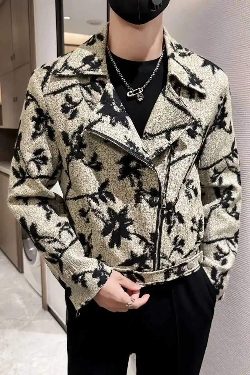 Blouson aviateur épaissi pour hommes, streetwear vintage, vêtements à revers, imprimé floral, polyvalent
