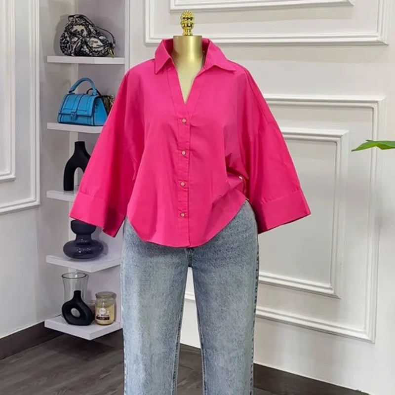 Blouse pour femme  automne  à manches longues simple boutonnage  ample style 2026