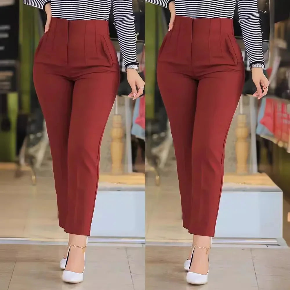 Pantalons de mode décontractés unis pour femmes Taille haute