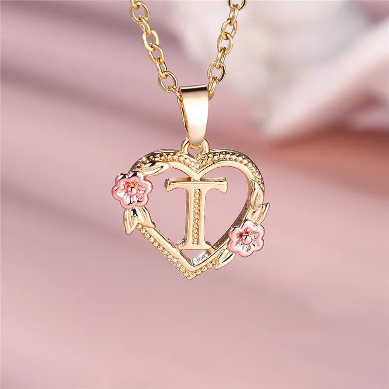 Collier pendentif fleur lettre A-Z pour femmes, couleur or jaune, bijoux de mariage, cadeau pour femmes