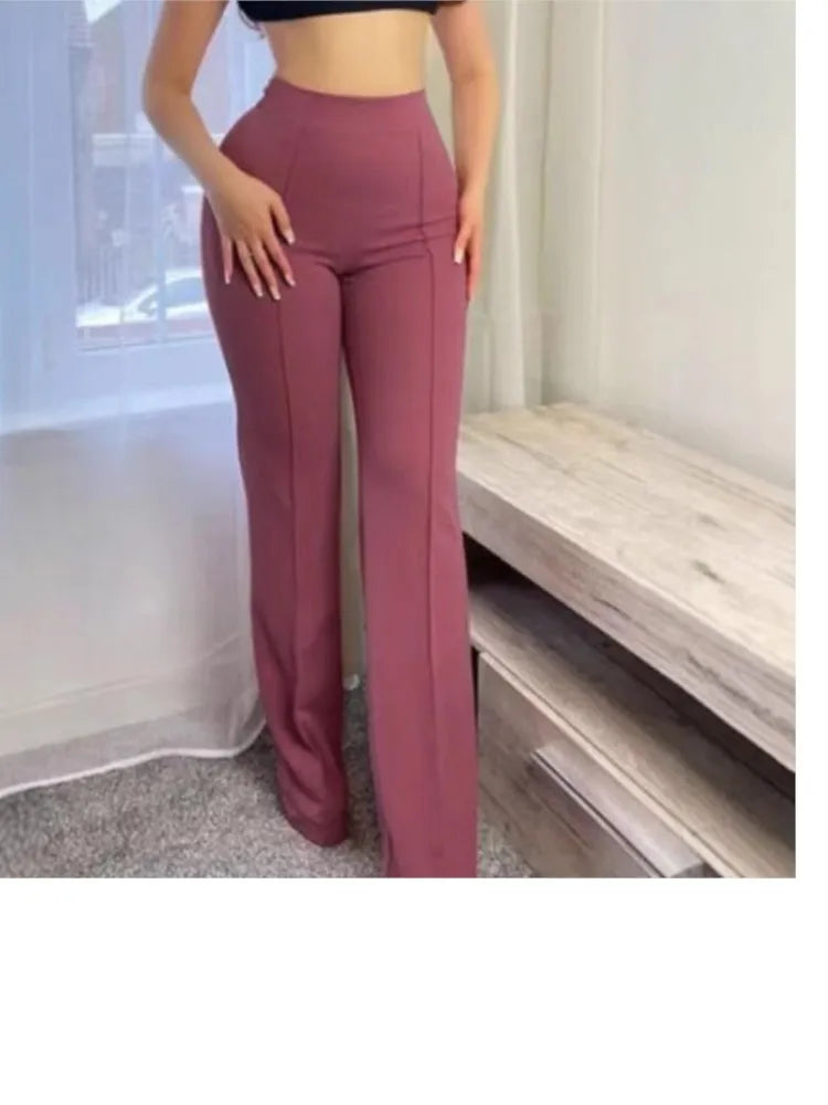 Pantalon pour Femme décontracté solide mode taille haute de bureau élégant