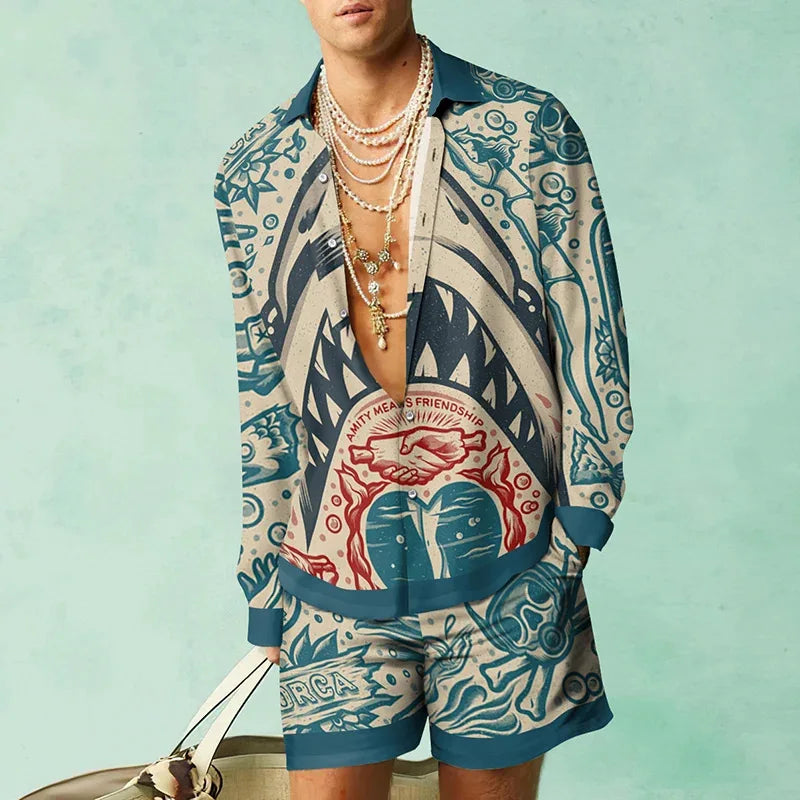 Ensemble de chemises à motif botanique pour hommes, impression 3D, mode décontractée, objectifs de plage, streetwear d'été, vêtements hawaïens