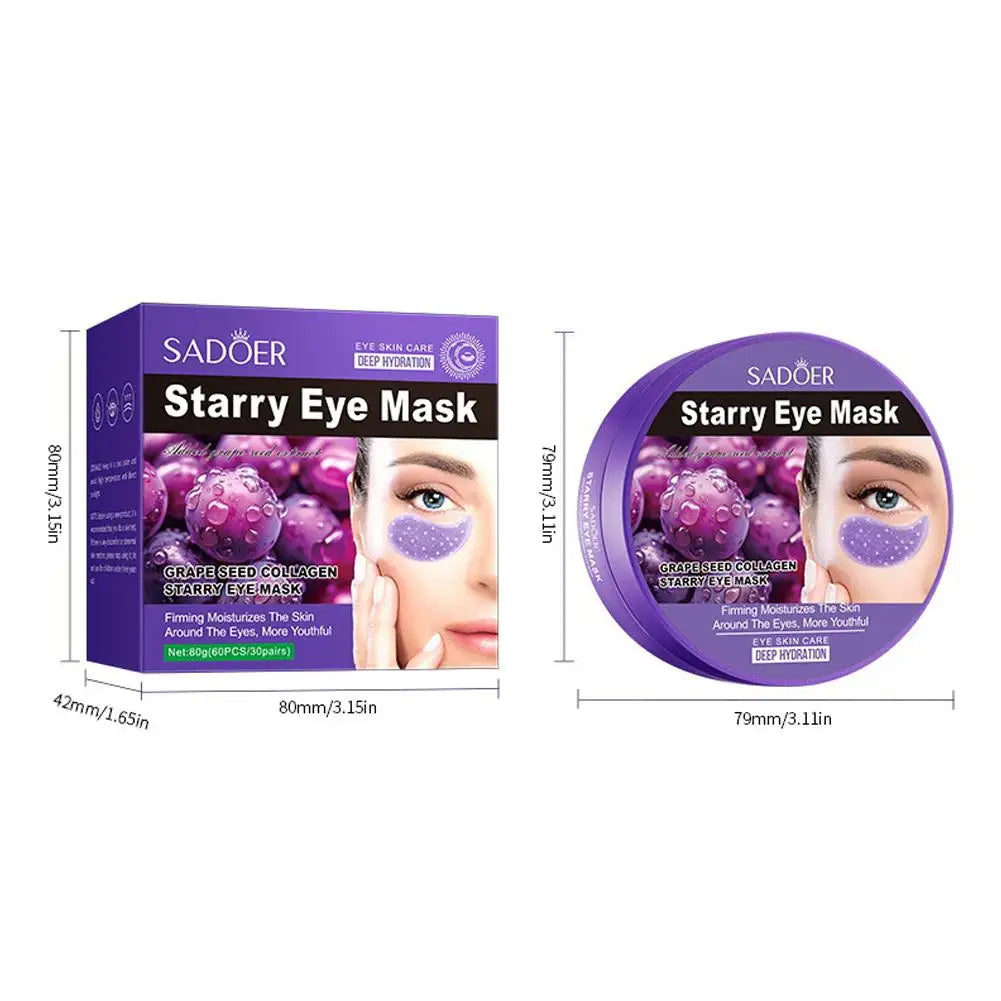 Masque pour les yeux aux algues, masque pour les yeux au collagène aux graines de raisin SADOER, masque pour les yeux hydratant et nourrissant, soin Anti-rides pour la peau des yeux