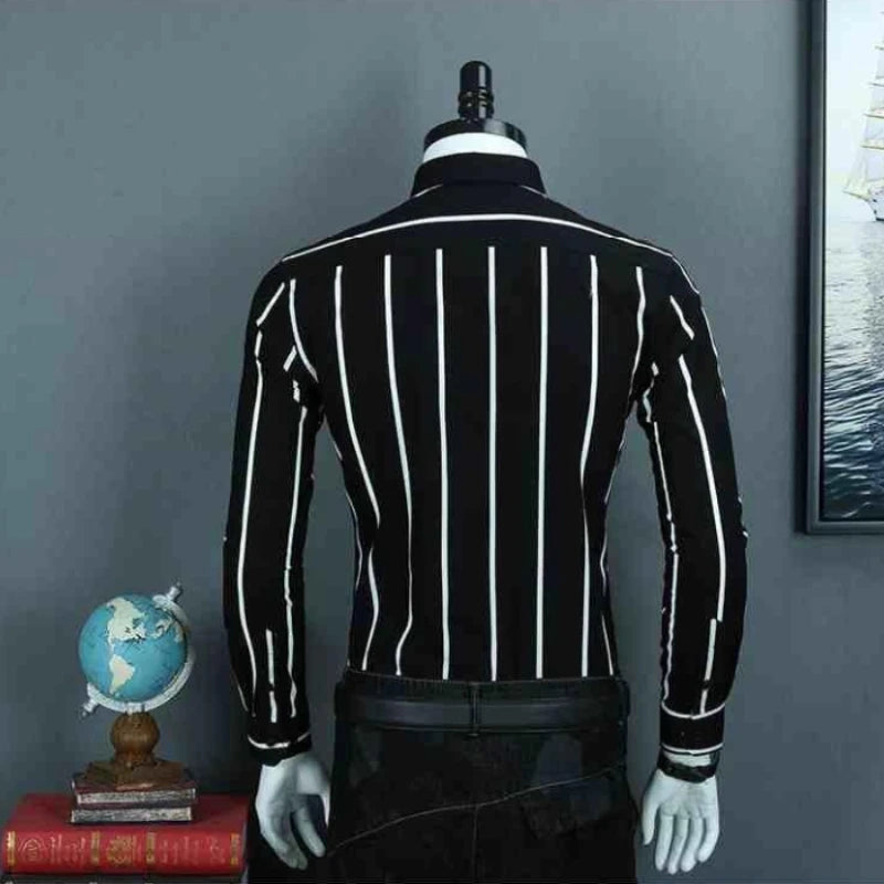 Chemise habillée classique à rayures pour hommes, chemises d'affaires à manches longues, coupe cintrée, grande taille M-5XL