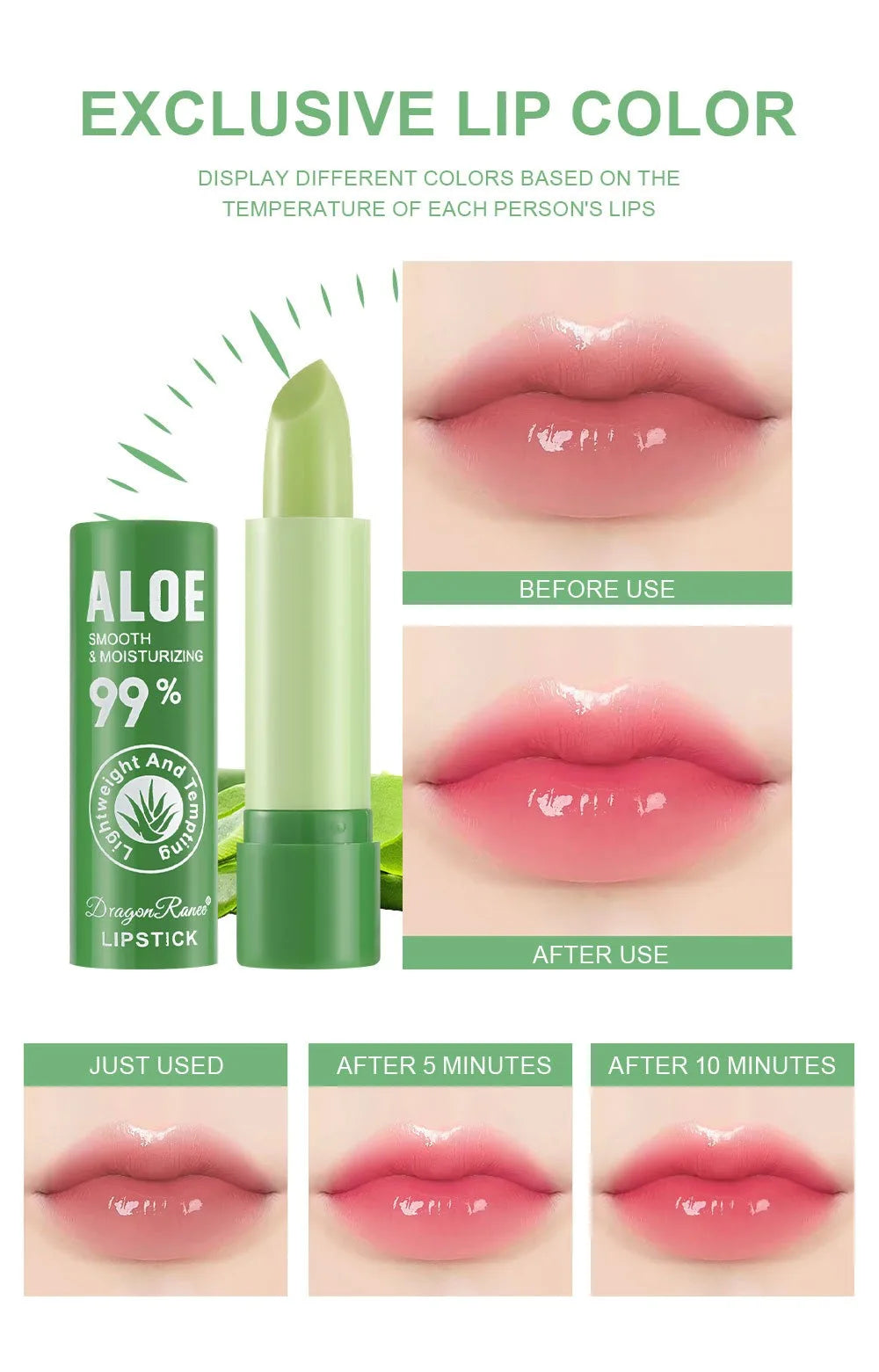 1/12 pièces Aloe rouge à lèvres couleur changeante baume à lèvres longue durée nourrir les lèvres soin maquillage hydratant aqueux rouge à lèvres