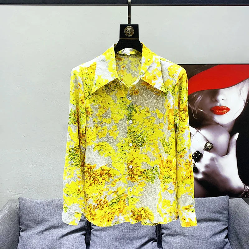 Chemises d'impression décontractées pour hommes, chemisier à simple boutonnage, manches longues, vêtements d'été, nouvelle mode, marée, 2026