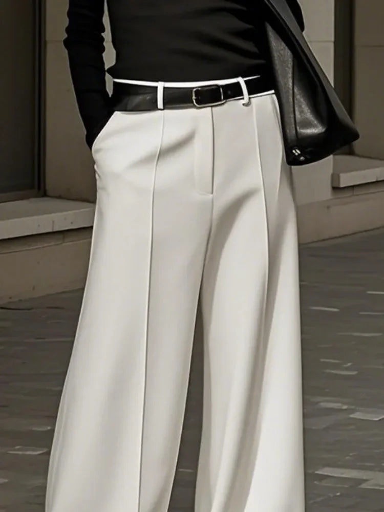 Pantalon pour femmes mode Simple couleur unie taille haute à jambes larges ample