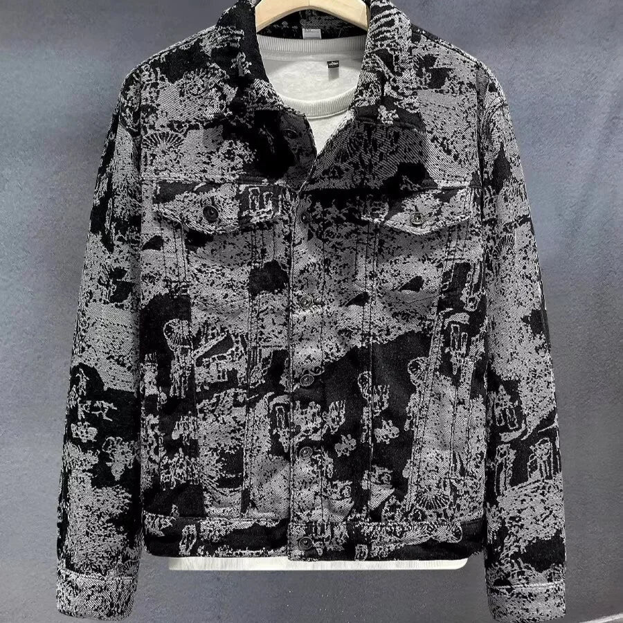 Ensemble Veste en jean brodée décontractée à la mode pour hommes, rétro élégants, coupe confortable