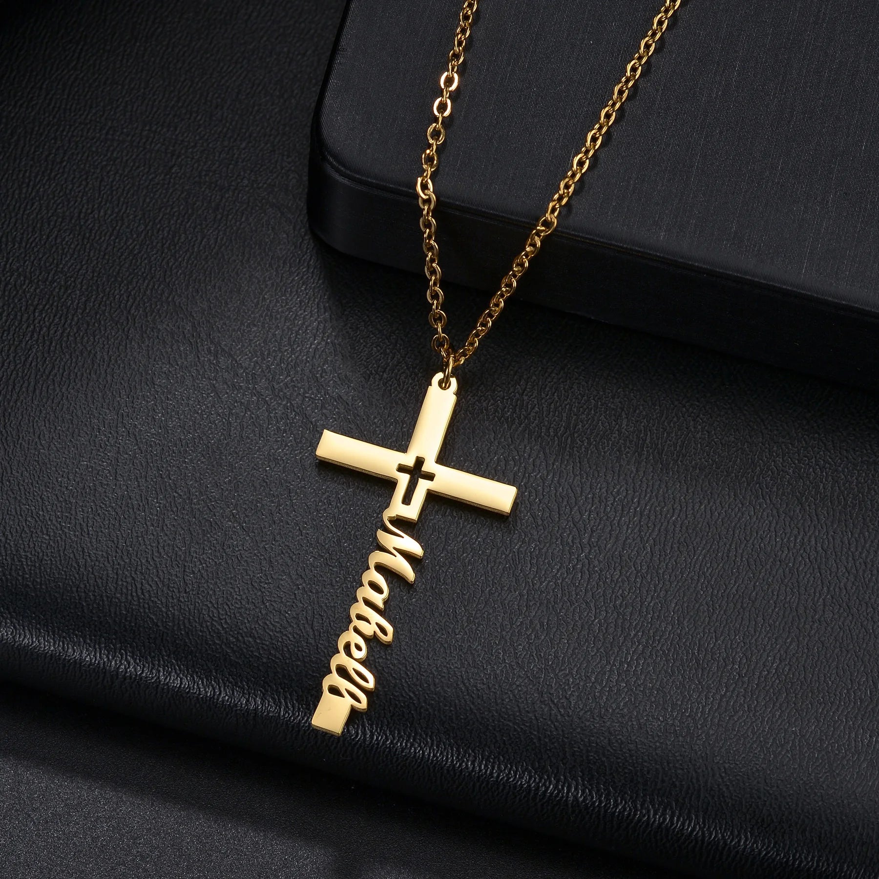 collier personnalisé avec nom et croix en acier inoxydable pour femmes et hommes, pendentif en Zircon, bijoux à la mode, cadeau d'anniversaire